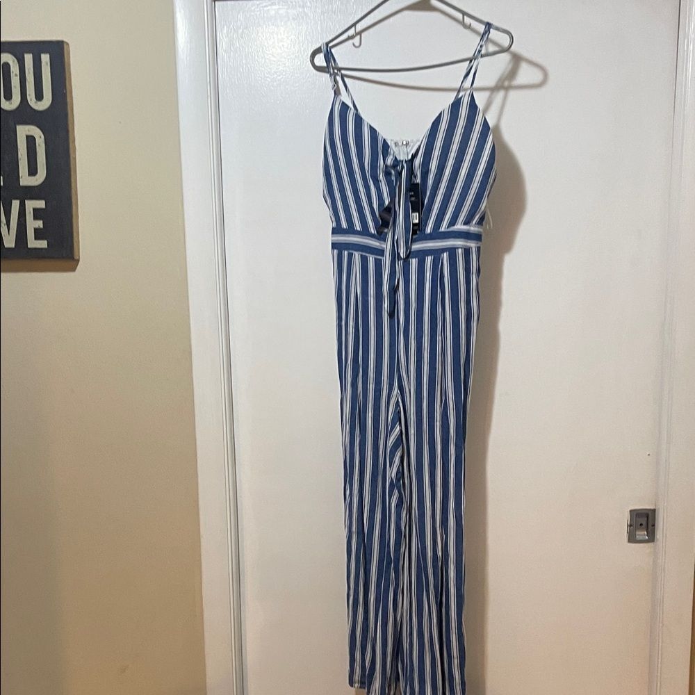 LOVE Blue and White Striped Jumpsuit NWT